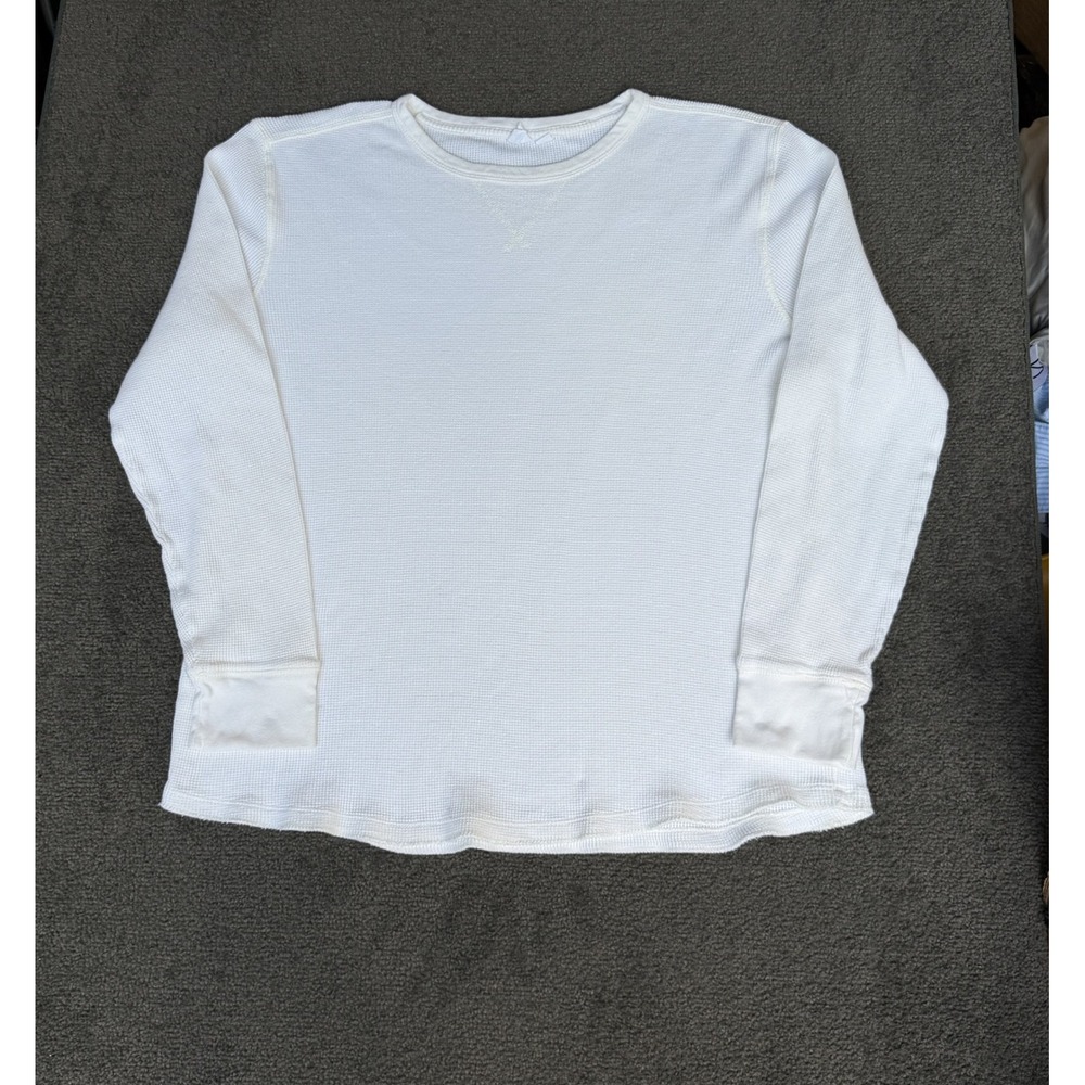 Gap Mens XL White Waffle Knit Thermal Long Sleeve Crew Neck Shirt V-Stitch